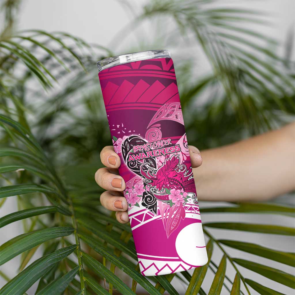 Breast Cancer Awareness Hawaii Skinny Tumbler Polynesia Girl Nobody Fights Alone