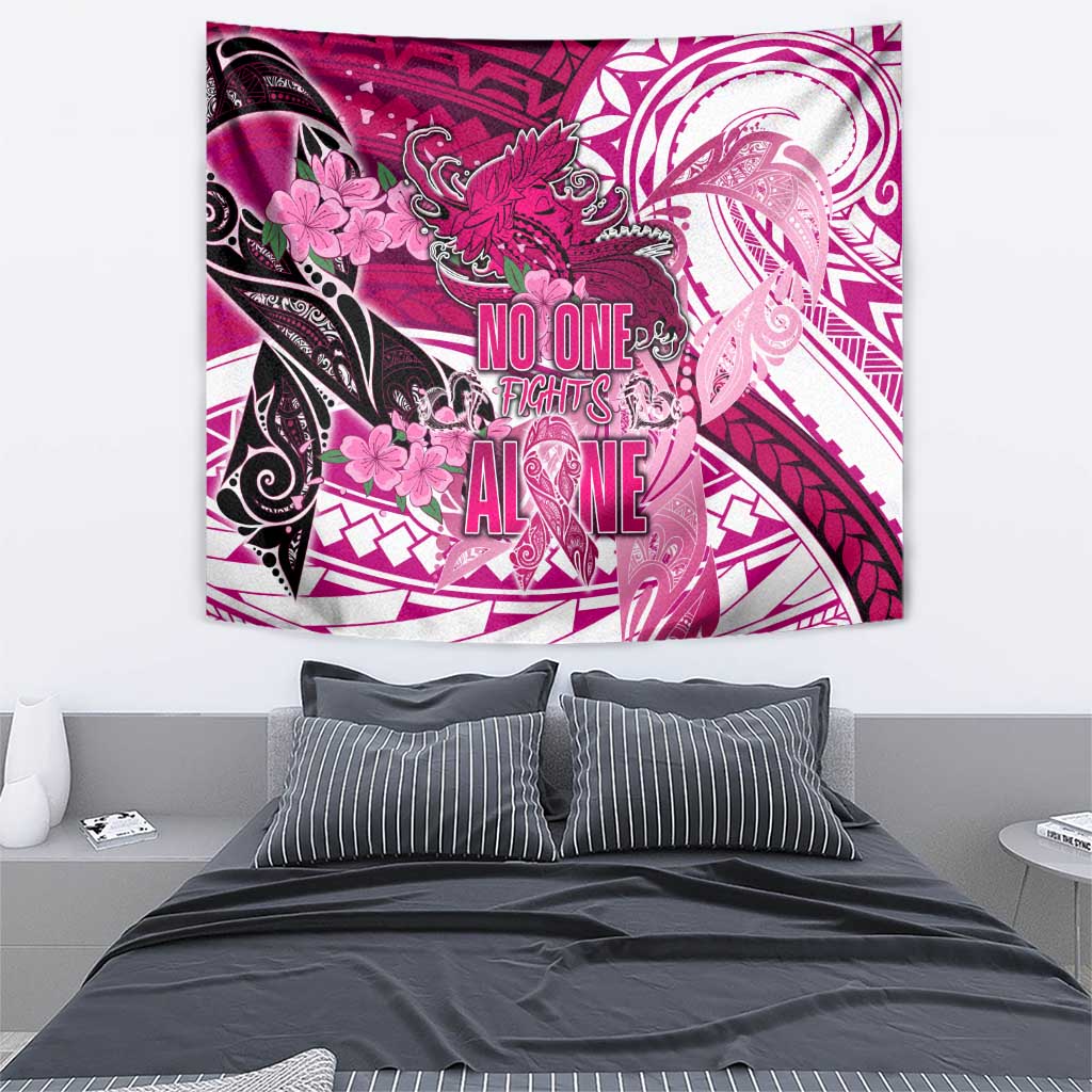Breast Cancer Awareness Hawaii Tapestry Polynesia Girl Nobody Fights Alone