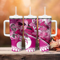 Breast Cancer Awareness Hawaii Tumbler With Handle Polynesia Girl Nobody Fights Alone