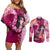 Breast Cancer New Zealand Couples Matching Off Shoulder Short Dress and Long Sleeve Button Shirt Maori Aotearoa Girl Pink Out
