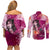 Breast Cancer New Zealand Couples Matching Off Shoulder Short Dress and Long Sleeve Button Shirt Maori Aotearoa Girl Pink Out