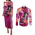 Breast Cancer New Zealand Couples Matching Puletasi and Long Sleeve Button Shirt Maori Aotearoa Girl Pink Out