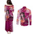 Breast Cancer New Zealand Couples Matching Puletasi and Long Sleeve Button Shirt Maori Aotearoa Girl Pink Out