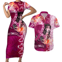Breast Cancer New Zealand Couples Matching Short Sleeve Bodycon Dress and Hawaiian Shirt Maori Aotearoa Girl Pink Out