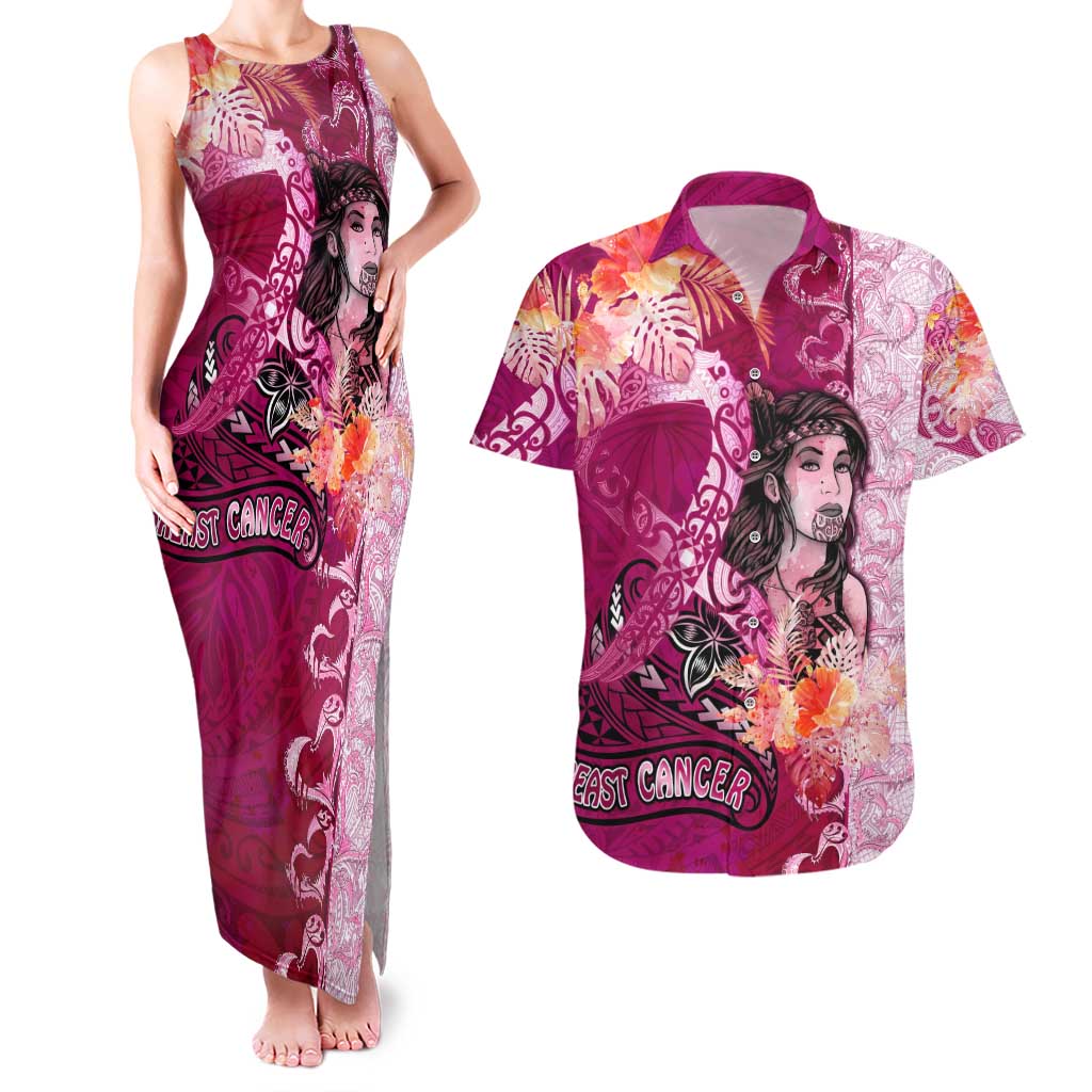 Breast Cancer New Zealand Couples Matching Tank Maxi Dress and Hawaiian Shirt Maori Aotearoa Girl Pink Out