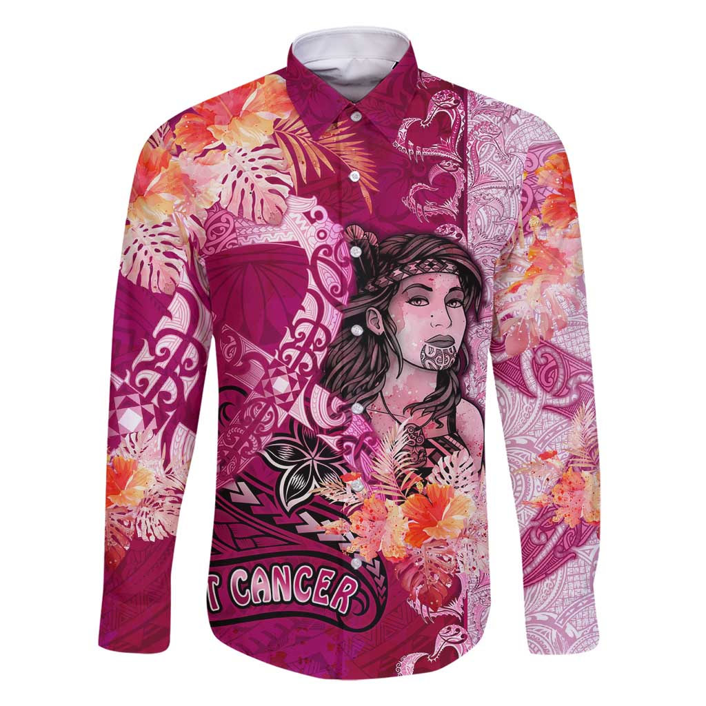 Breast Cancer New Zealand Family Matching Mermaid Dress and Hawaiian Shirt Maori Aotearoa Girl Pink Out DT02 Dad's Shirt - Long Sleeve Pink - Polynesian Pride