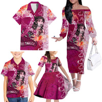 Breast Cancer New Zealand Family Matching Off The Shoulder Long Sleeve Dress and Hawaiian Shirt Maori Aotearoa Girl Pink Out