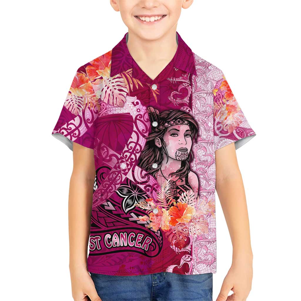 Breast Cancer New Zealand Family Matching Tank Maxi Dress and Hawaiian Shirt Maori Aotearoa Girl Pink Out DT02 Son's Shirt Pink - Polynesian Pride