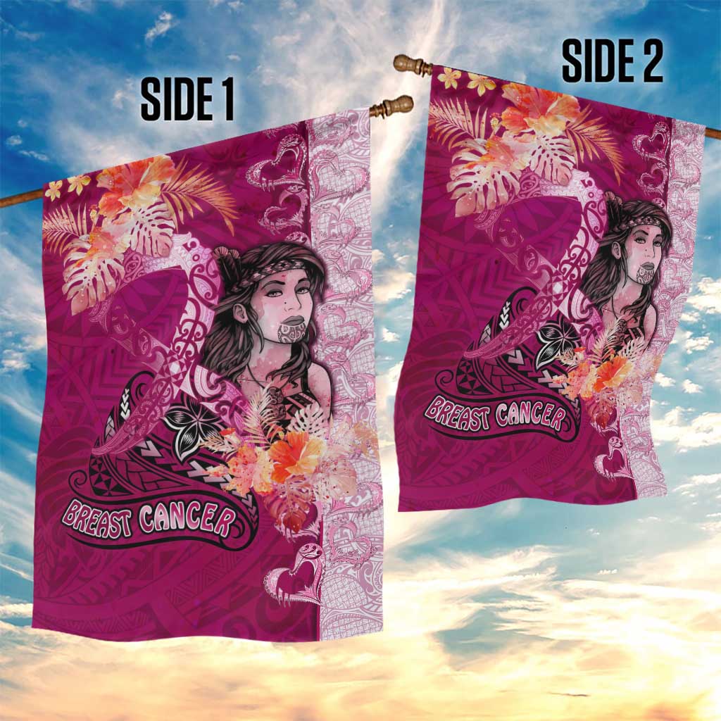 Breast Cancer New Zealand Garden Flag Maori Aotearoa Girl Pink Out