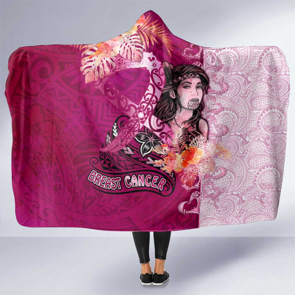Breast Cancer New Zealand Hooded Blanket Maori Aotearoa Girl Pink Out