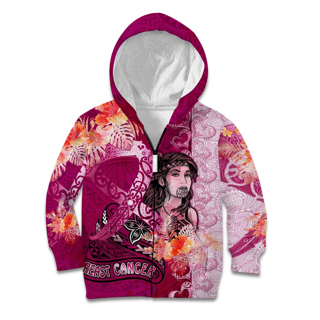 Breast Cancer New Zealand Kid Hoodie Maori Aotearoa Girl Pink Out