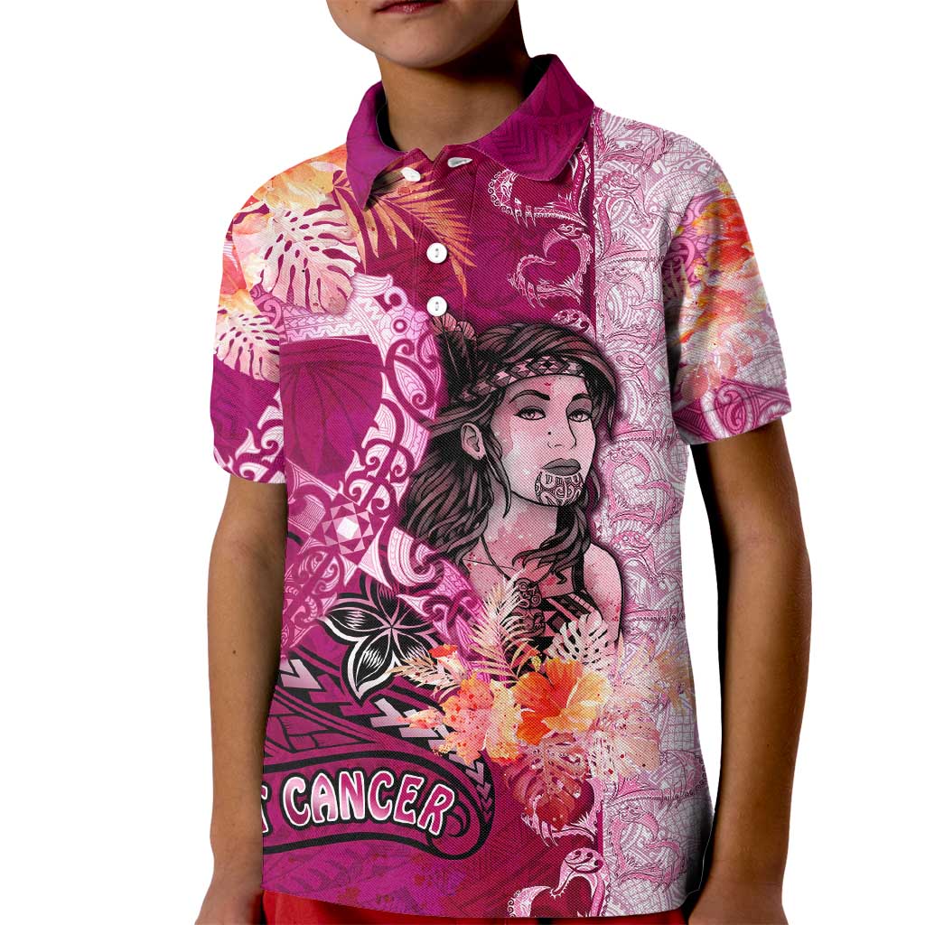 Breast Cancer New Zealand Kid Polo Shirt Maori Aotearoa Girl Pink Out