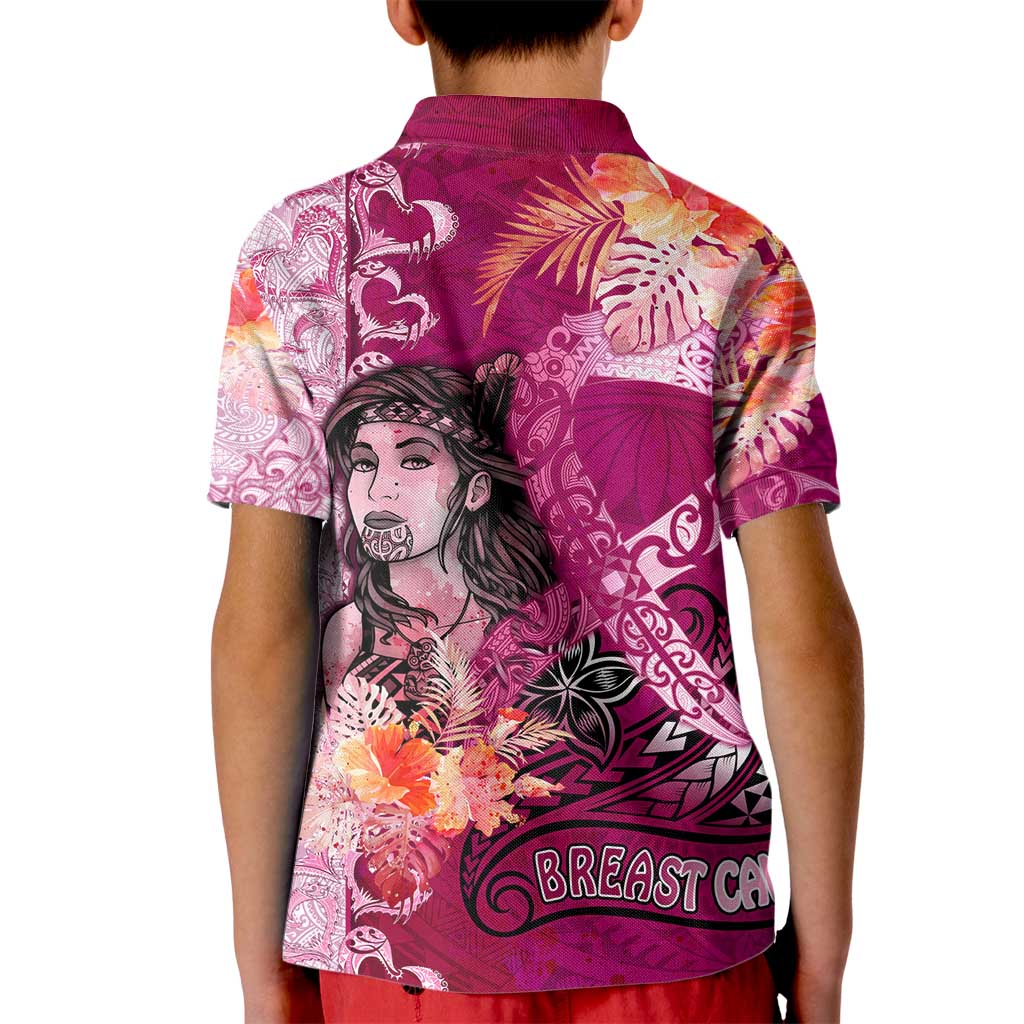 Breast Cancer New Zealand Kid Polo Shirt Maori Aotearoa Girl Pink Out