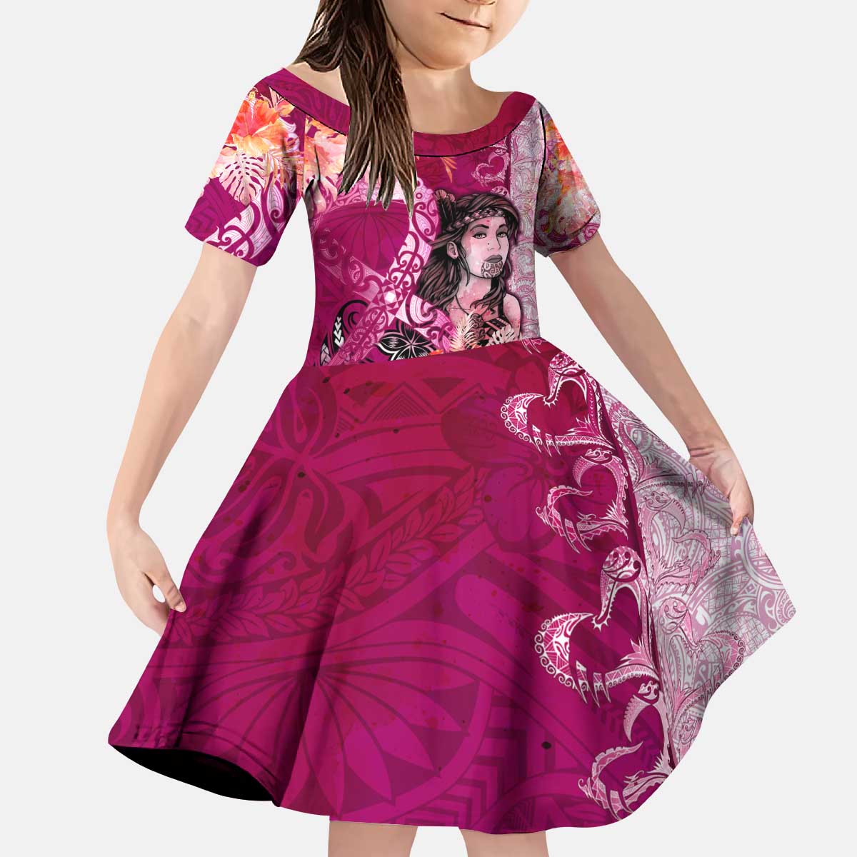 Breast Cancer New Zealand Kid Short Sleeve Dress Maori Aotearoa Girl Pink Out