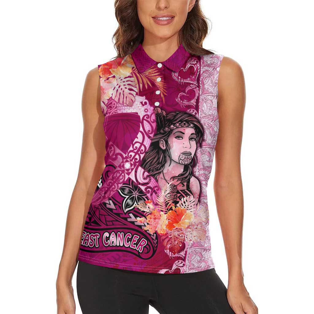 Breast Cancer New Zealand Women Sleeveless Polo Shirt Maori Aotearoa Girl Pink Out