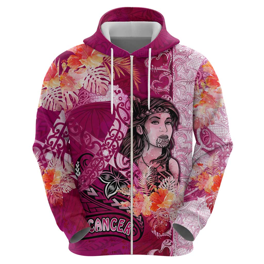 Breast Cancer New Zealand Zip Hoodie Maori Aotearoa Girl Pink Out