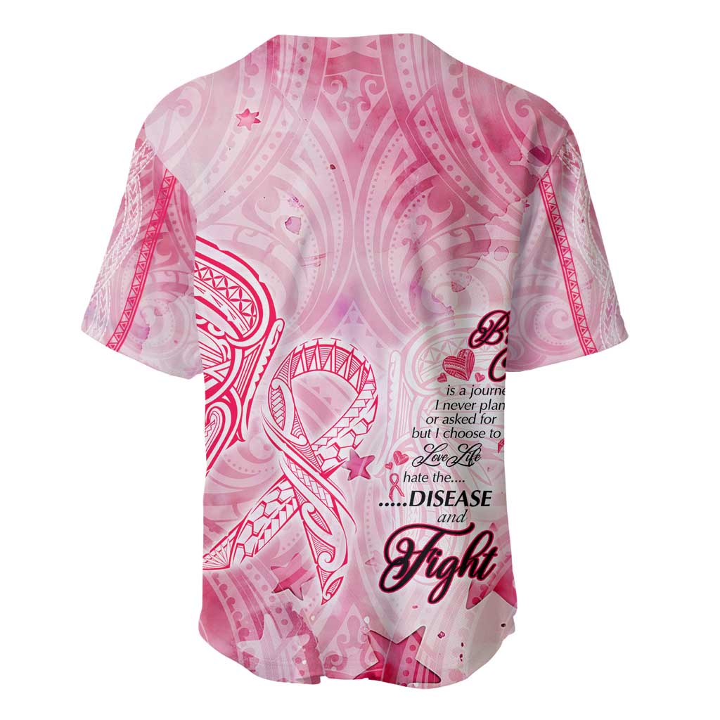 Breast Cancer Awareness Month Baseball Jersey Butterfly Polynesia Watercolor Pink