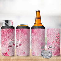 Breast Cancer Awareness Month 4 in 1 Can Cooler Tumbler Butterfly Polynesia Watercolor Pink
