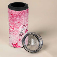 Breast Cancer Awareness Month 4 in 1 Can Cooler Tumbler Butterfly Polynesia Watercolor Pink