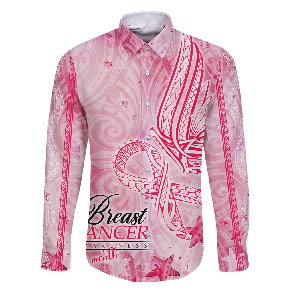 Breast Cancer Awareness Month Family Matching Mermaid Dress and Hawaiian Shirt Butterfly Polynesia Watercolor Pink