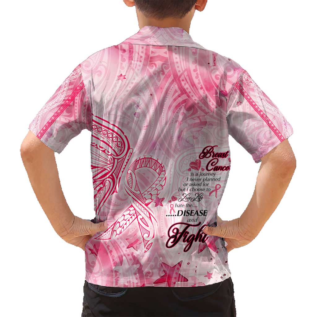 Breast Cancer Awareness Month Family Matching Puletasi and Hawaiian Shirt Butterfly Polynesia Watercolor Pink