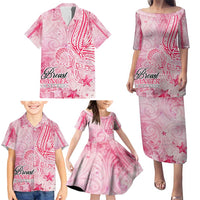 Breast Cancer Awareness Month Family Matching Puletasi and Hawaiian Shirt Butterfly Polynesia Watercolor Pink