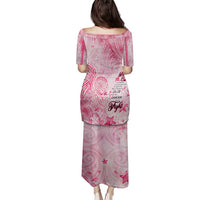 Breast Cancer Awareness Month Family Matching Puletasi and Hawaiian Shirt Butterfly Polynesia Watercolor Pink
