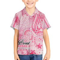 Breast Cancer Awareness Month Family Matching Puletasi and Hawaiian Shirt Butterfly Polynesia Watercolor Pink