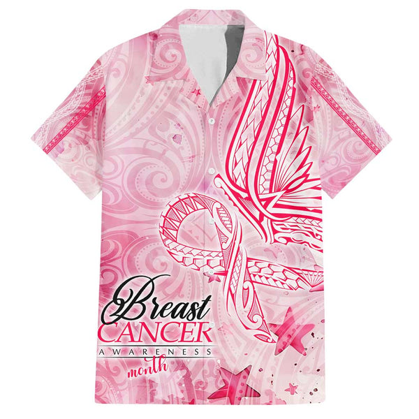 Polynesia Breast Cancer Awareness Family Matching Off Shoulder Short Dress and Hawaiian Shirt No One Fights Alone Pink Ribbon With Butterfly LT14 main image 0