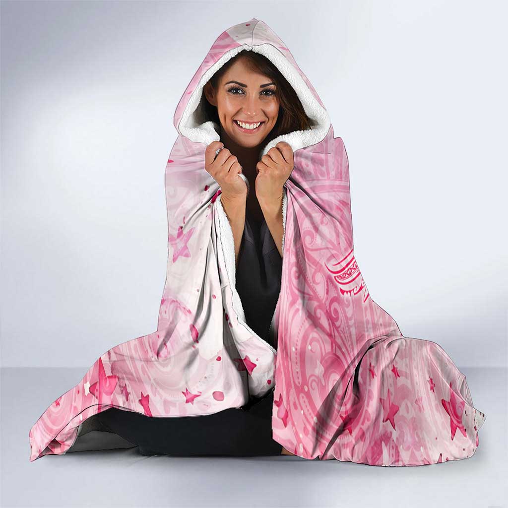 Breast Cancer Awareness Month Hooded Blanket Butterfly Polynesia Watercolor Pink