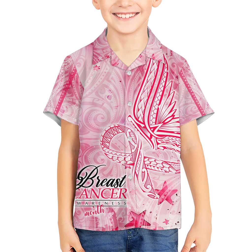 Breast Cancer Awareness Month Kid Hawaiian Shirt Butterfly Polynesia Watercolor Pink DT02 Kid Pink - Polynesian Pride