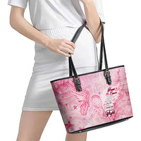 Breast Cancer Awareness Month Leather Tote Bag Butterfly Polynesia Watercolor Pink