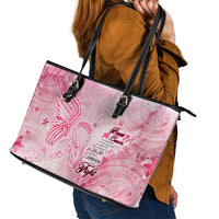 Breast Cancer Awareness Month Leather Tote Bag Butterfly Polynesia Watercolor Pink