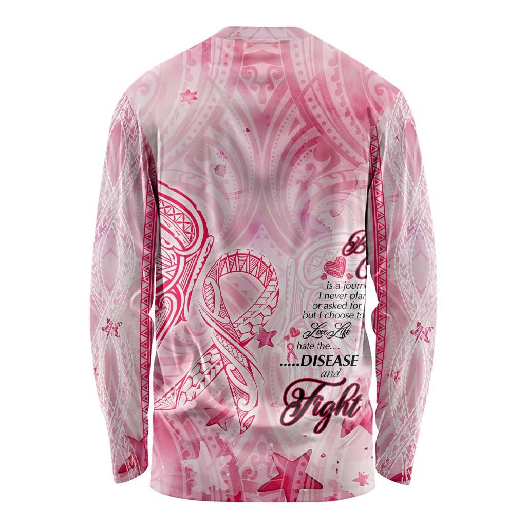 Breast Cancer Awareness Month Long Sleeve Shirt Butterfly Polynesia Watercolor Pink