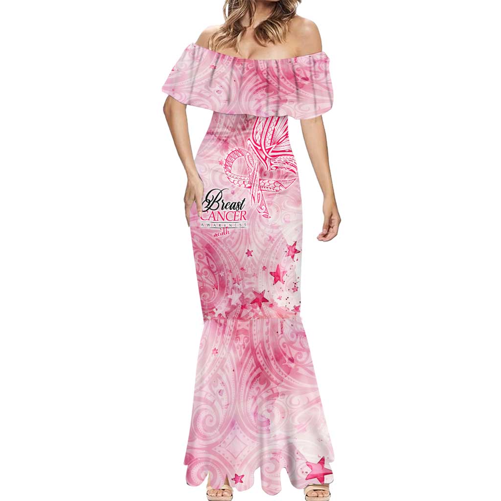 Breast Cancer Awareness Month Mermaid Dress Butterfly Polynesia Watercolor Pink