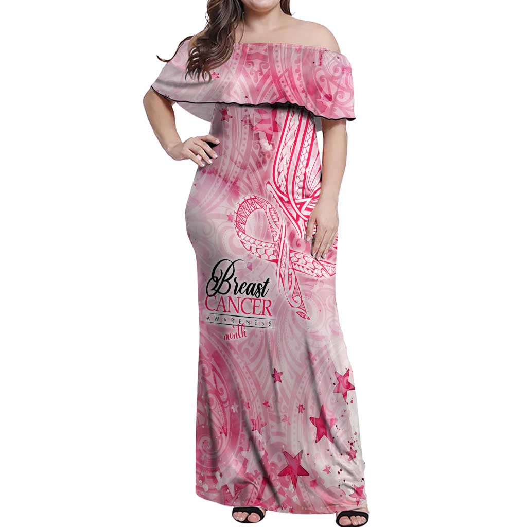 pink breast cancer dress Breast Cancer Awareness Month Off Shoulder Maxi Dress Butterfly Polynesia  Watercolor Pink