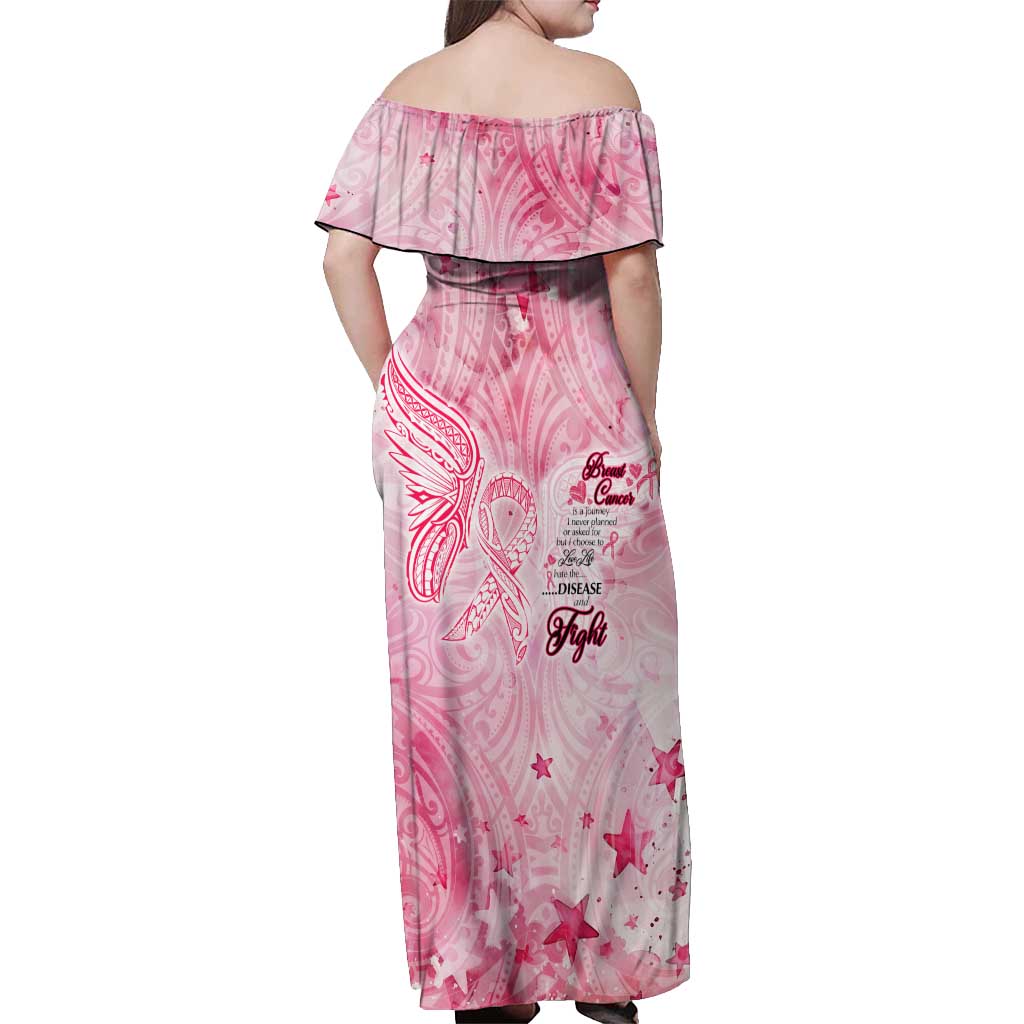 Breast Cancer Awareness Month Off Shoulder Maxi Dress Butterfly Polynesia Watercolor Pink