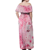 Breast Cancer Awareness Month Off Shoulder Maxi Dress Butterfly Polynesia Watercolor Pink