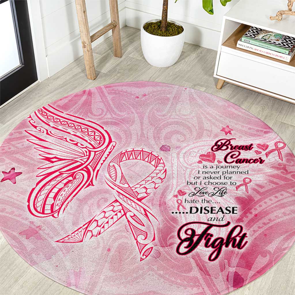 Breast Cancer Awareness Month Round Carpet Butterfly Polynesia Watercolor Pink DT02 Pink - Polynesian Pride