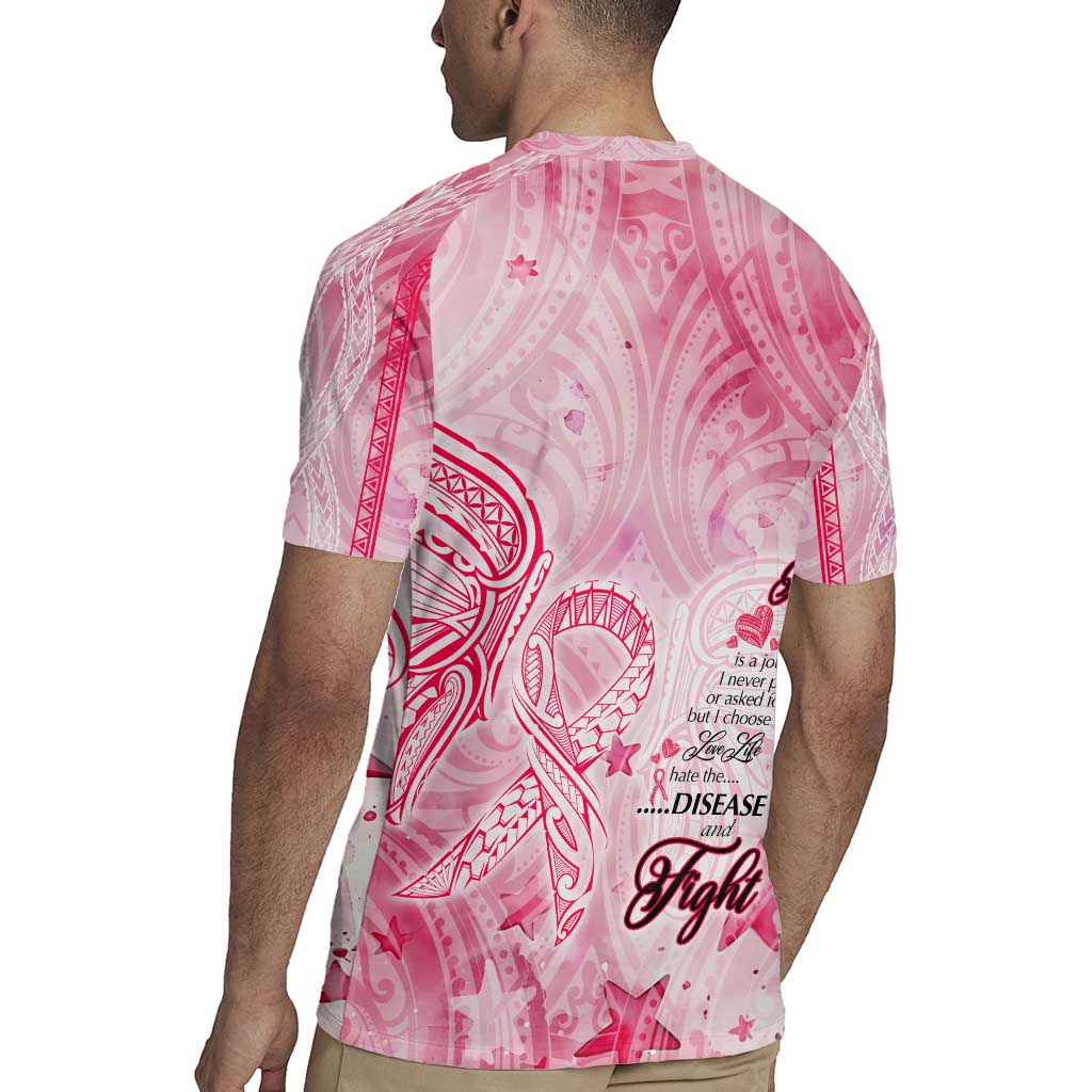 Breast Cancer Awareness Month Rugby Jersey Butterfly Polynesia Watercolor Pink
