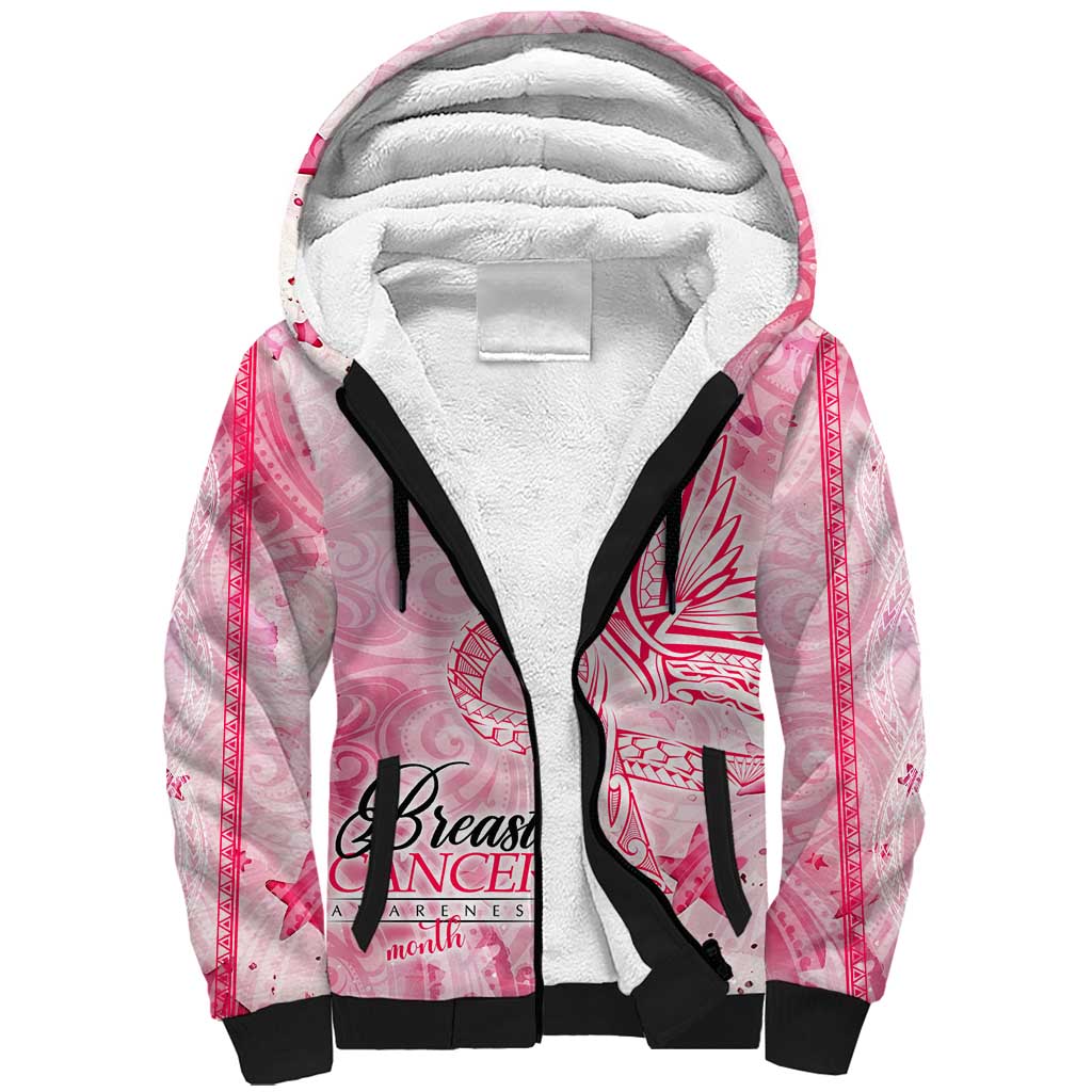 Breast Cancer Awareness Month Sherpa Hoodie Butterfly Polynesia Watercolor Pink DT02 Unisex Pink - Polynesian Pride