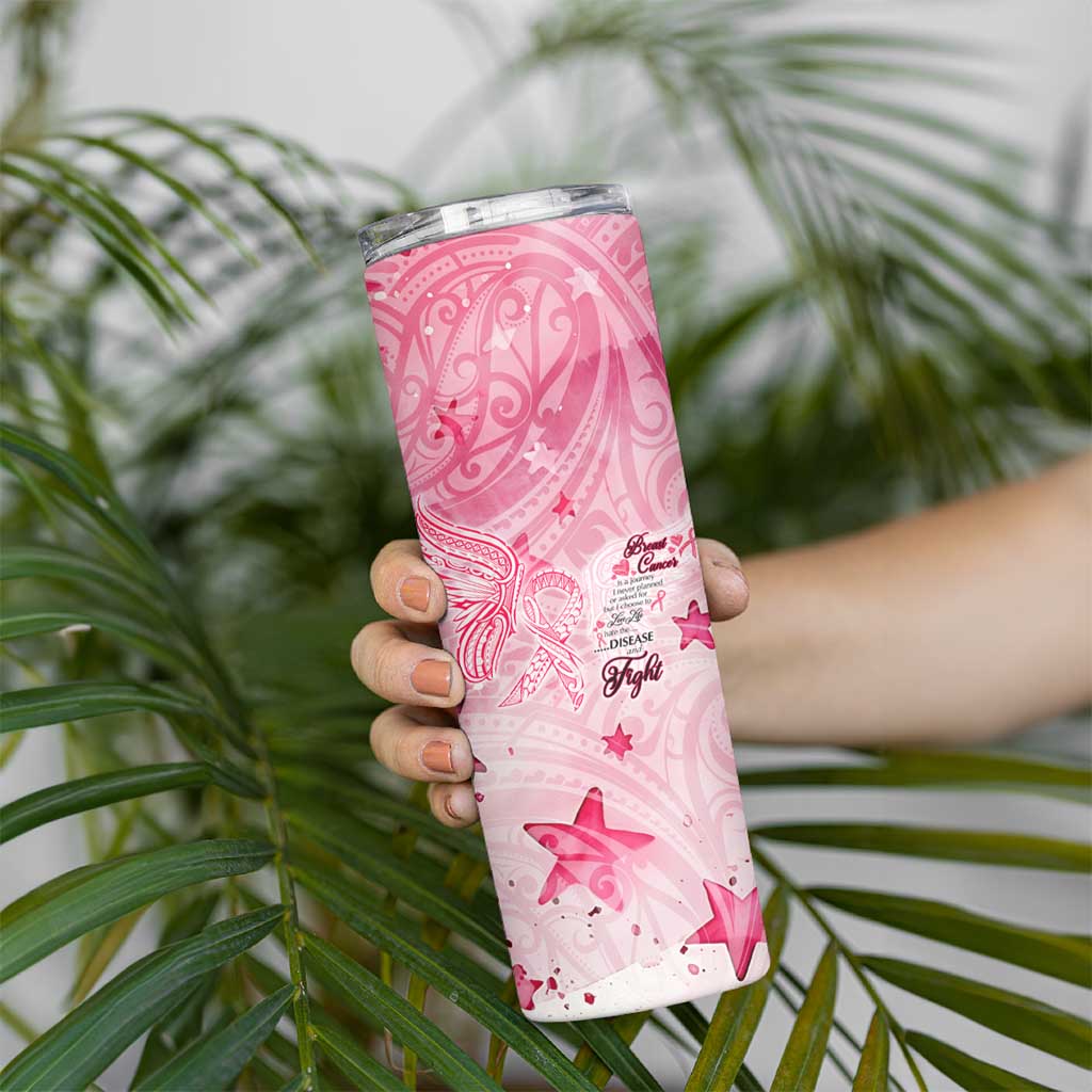 Breast Cancer Awareness Month Skinny Tumbler Butterfly Polynesia Watercolor Pink