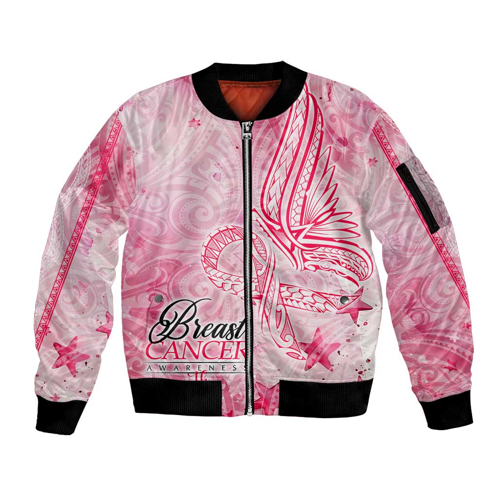 Breast Cancer Awareness Month Sleeve Zip Bomber Jacket Butterfly Polynesia Watercolor Pink DT02 Unisex Pink - Polynesian Pride