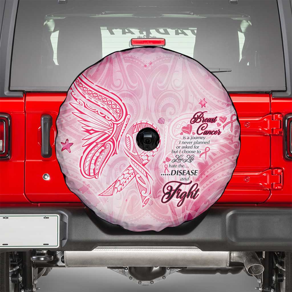 Breast Cancer Awareness Month Spare Tire Cover Butterfly Polynesia Watercolor Pink