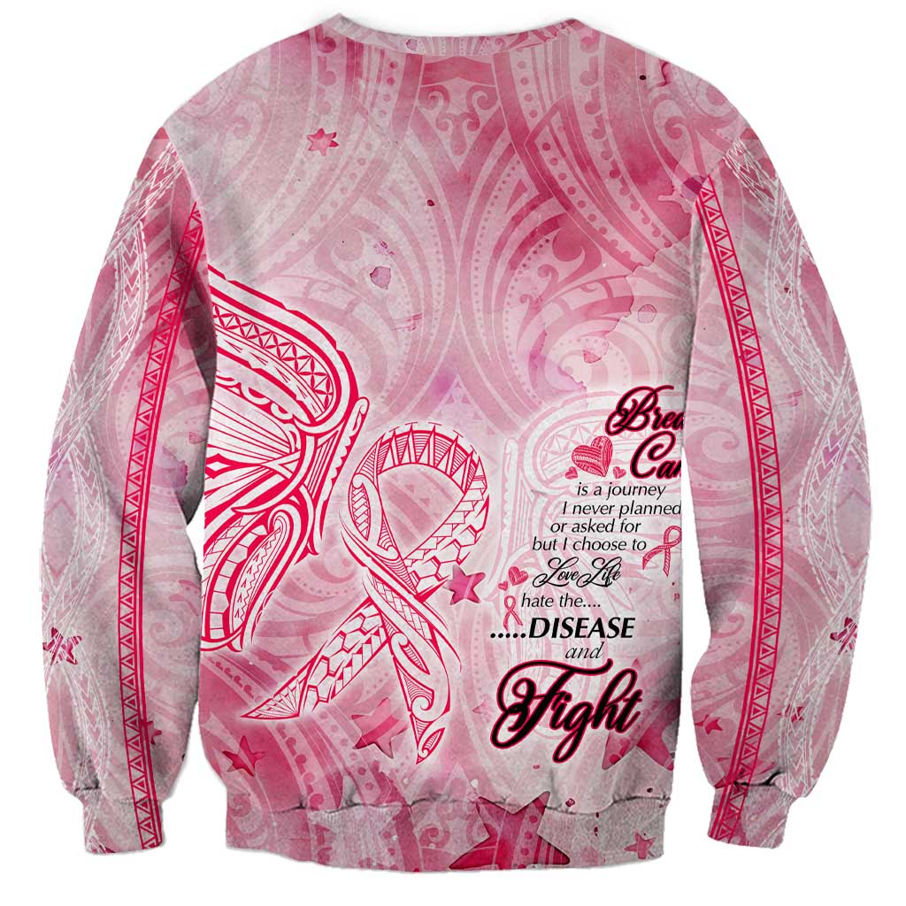 Breast Cancer Awareness Month Sweatshirt Butterfly Polynesia Watercolor Pink