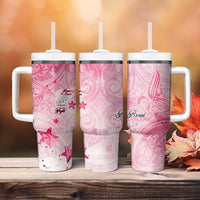 Breast Cancer Awareness Month Tumbler With Handle Butterfly Polynesia Watercolor Pink