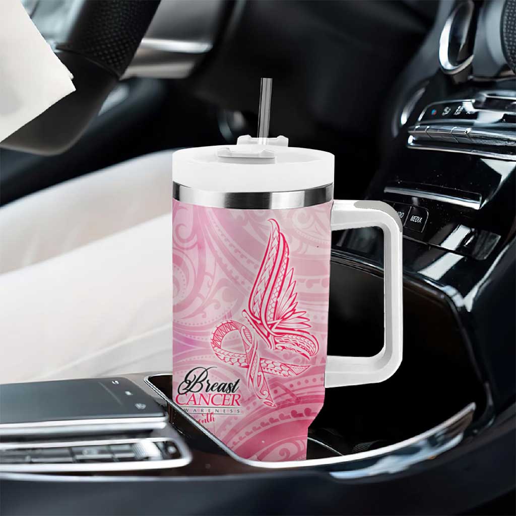 Breast Cancer Awareness Month Tumbler With Handle Butterfly Polynesia Watercolor Pink