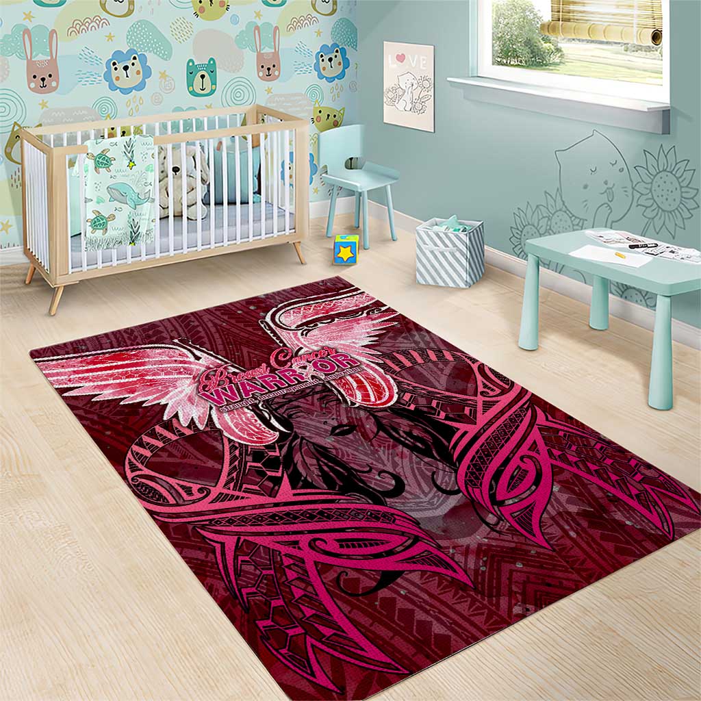 Breast Cancer Warrior Area Rug Angel Wings Polynesian Pattern