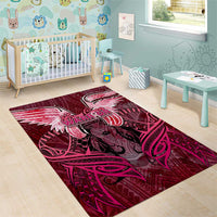 Breast Cancer Warrior Area Rug Angel Wings Polynesian Pattern