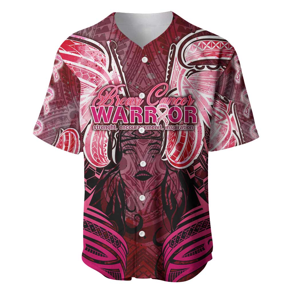 Breast Cancer Warrior Baseball Jersey Angel Wings Polynesian Pattern